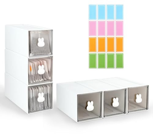 SHAIDOJIO 3PCS Teebox, Kunststoff Teeboxen, Klarer Tee Organizer Mit 1-Blatt-Buntem Etikett, Tee Aufbewahrung, Stapelbare Teebeutel Organizer Für Cremer Kaffeebeutel-Weiß