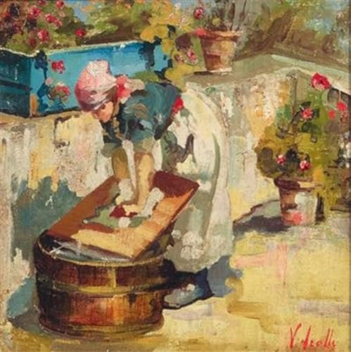 SERENDIPITP Pintura al óleo Clásicas Cuadro en Lienzo Decorativo Cuadro La lavandera de Vincenzo Irolli para la Decoración del Hogar del Dormitorio 60x90cm