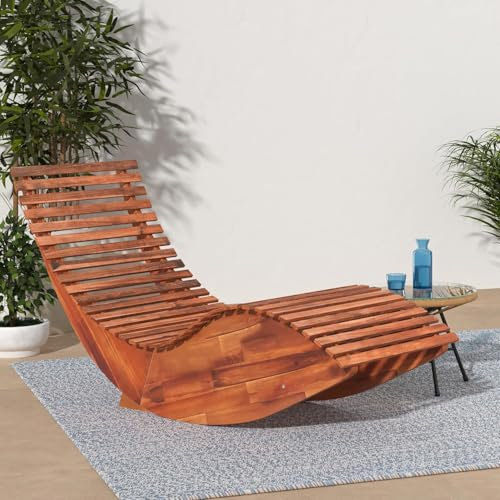 HUAKEHOM Akazienholz Sonnenliege Gartenliege Liegestuhl Holzliege Saunaliege Gartenmöbel Relaxliege Liege Schaukelstuhl Garten 149x60x86cm