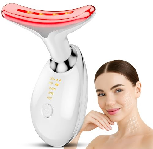 Massaggiatore Viso Antirughe Elettrico, Massaggiatore Facciale con 3 Colori Calore 45°C, Microcorrente EMS,per il ringiovanimento,lifting, rassodamento della pelle di viso e collo,