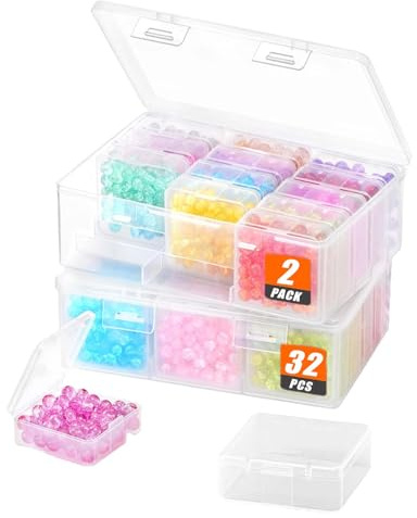 Set di 32 scatole di smistamento grandi e volumi, ognuna con 15 scatole trasparenti per piccoli pezzi (5,3 x 5,3 x 2 cm), contenitore Diamond Painting, in materiale PP
