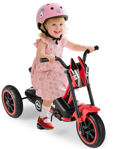 COSTWAY Trehjuling för Barn, Trehjuling med Motorcykeldesign, 3 Robusta Hjul och Fotpedaler, Barnbalanscykel med Styre för Pojkar och Flickor från 3 År, Kan Belastas Upp till 30 Kg, Röd