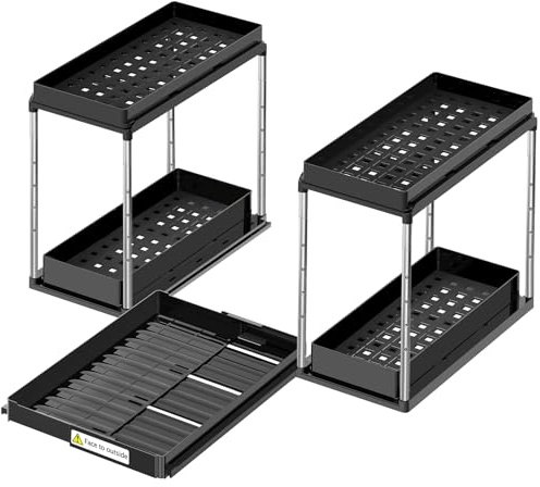 NIUXX Expandable Under Sink Organizer: 2 Tier Height Adjustable