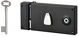 THIRARD - Serrure Horizontale en Applique à Clé à Fouillot pour Porte de Chambre - Gauche - Axe 58 mm - 140 x 82 mm - Noir - 1 Clé - Coffre et Gâche Acier Cambré - Mécanisme à 2 Tours