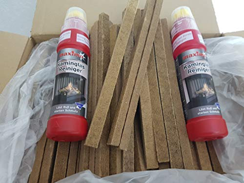 Fidibusse 200 Stück Ofenanzünder Grillanzünder Anzünder + Kaminglas Reiniger Gel mit Bürste, 2 Flaschen á 200ml