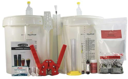 Cocinista Kit elaboración Cerveza artesana en casa De Luxe con 2 fermentadores 30 L, Grifo, airlock, densímetro, termómetros, chapadora y Accesorios para fermentar y embotellar