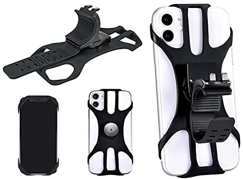 CARALL Porta Cellulare da Bici Supporto Smartphone per Manubrio Moto Monopattino Elettrico Bicicletta MTB Universale 360° Rotabile Silicone Solo 4 Angoli Non Copri Tasti e Display