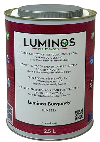 Luminos LUM1112 - BURGUNDY - Lasure Biobased pour bois extérieur à l'eau - Vin Burgundy 2,5L