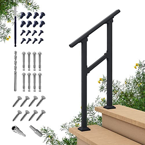 CHR Fence & Rail 56x91.5cm Hand Rails for Outdoor Steps, 2 Step Handrail & Indoor Stair Railing Kit, Railings for Outdoor Steps and Hand Rails for Porch Railing & Deck Hand Rail, 1-2 Step Railing