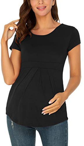 Love2Mi Camiseta de maternidad de manga corta para mujer, ropa de embarazo, color negro, Negro, M