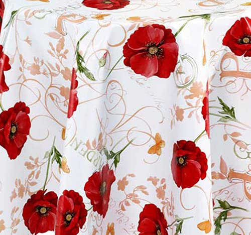 PVC Tischdecke Mohn Wachstuch • Breite & Länge wählbar • abwaschbare Tischdecke • Mohnblume Ranke rot Weiss, Größe:140 x 100 cm