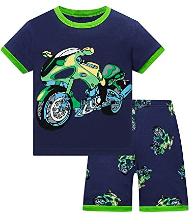 SEVEN BB Boys Pyjamas Set Motorcycle Kids Pjs Pajama Short Sleeve Cotton Sleepwear Tops Shirts + Pants Nightwear Children Outfit 5 Years