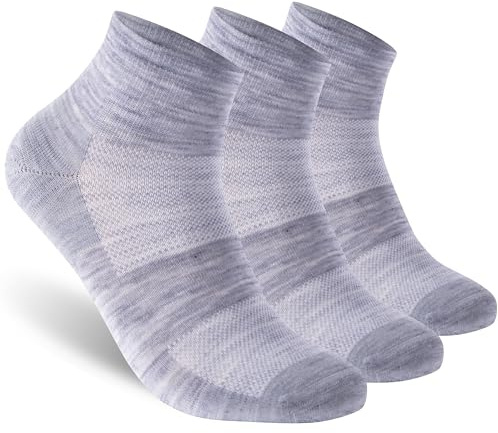 RTZAT 90% Merino Wool Breathable Ankle Socks Men Women 3 Pair Light-grey S