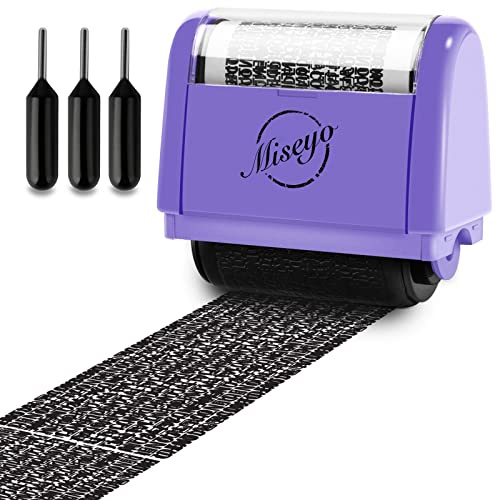 Miseyo Wide Identity Theft Protection Roller Stamp Set - Purple (3 Refill Ink Included)