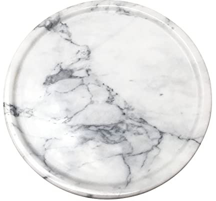 Vassoio rotondo in marmo naturale, vassoio rotondo decorativo per bancone, gioielli, cassettiera, bagno, cucina, diametro 20 cm (bianco)