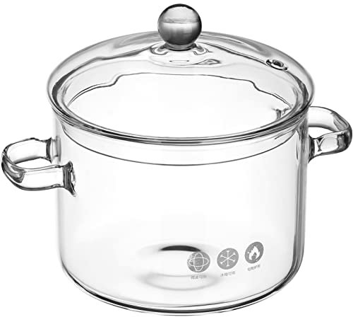 YARNOW Glass Pots for Cooking on Stove, 1.9L/67OZ Heat-Resistant Simmer Pot with Lid and Handles, Ideal for Cooking Soups Pasta and Vegetables