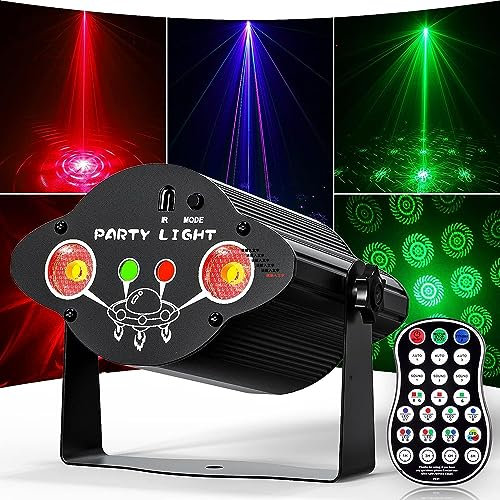 Discolicht Partylicht, 3 in 1 RGB+UV+RG LED Dj Lichter, Tonaktiviertes Stroboskop Projektor Licht mit Fernbedienung für Weihnachten Halloween Dekoration Karaoke Pub KTV Tanz Geschenk