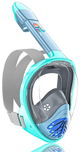 QingSong Kids Snorkel Mask Full Face, Snorkeling Set with Camera Mount, 180 Degree Panoramic View Snorkeling Gear Anti-Fog Anti-Leak