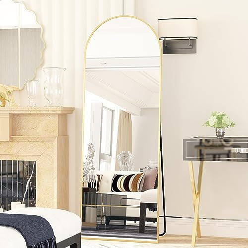 Elemango 162x53cm Arched Floor Mirror Full Length Full Body Wall Mirror with Aluminum Frame, Arched-Top Dressing Mirrors Standing Hanging or Leaning for Bedroom Living Room, Gold