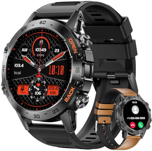 LIGE Militär Smartwatch Herren (Anruf Texte Erinnerung),1,39 Zoll Robuste Outdoor Schwarz Braun Smartwatch mit Herzfrequenz Schlafüberwachung,100+ Sportmodi Fitnessuhr Smart Watch für Android iOS