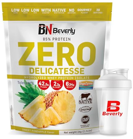 BEVERLY ZERO DELICATESSE | 1 Kg | Proteína Hidrolizada de Suero con Digezyme y Tolerase | Excelente Digestibilidad | Tonifica y aumenta la masa muscular | Mayor rendimiento deportivo (PIÑA)