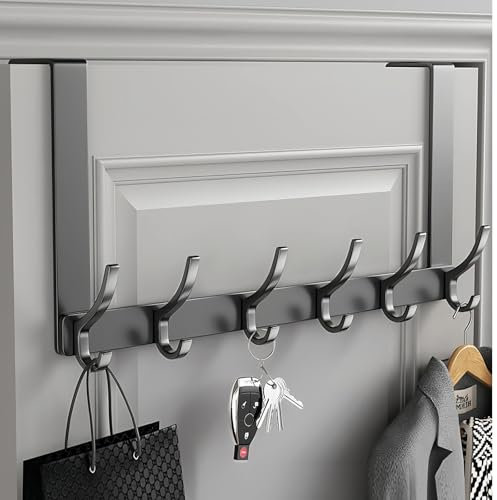 Gerhannery Türhaken zum Einhängen, Türhakenleiste mit 6 Haken Schwarz Türgarderobe zum Einhängen, Praktischer Kleiderhaken Tür Stabile Türhänger Handtuchhalter Tür Türhaken Innenseite für Badezimmer