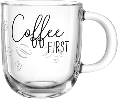 LEONARDO HOME Ufficio Tasse COFFEE FIRST, 1 Stück, spülmaschinenfeste Kaffeetasse, alltagstaugliche & moderne Teetasse fürs Büro, hochwertige Tasse aus Glas, 400 ml, 047077