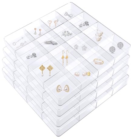 JINGHANGER 4 piezas Organizador de cajones de plástico transparente 16,5x16,5x3 cm Bandejas para joyas Organizadores para Cajones para maquillaje, Accesorios, Tocador