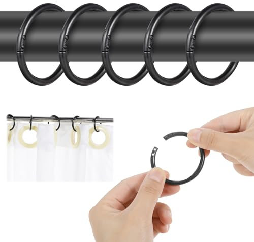 AOZUO 30 Stück Schwarz Duschvorhang Ringe, Duschvorhang Haken Duschvorhang Duschvorhangringe Duschvorhanghaken Der Sich öffnen und schließen lässt für die Meisten Duschvorhänge
