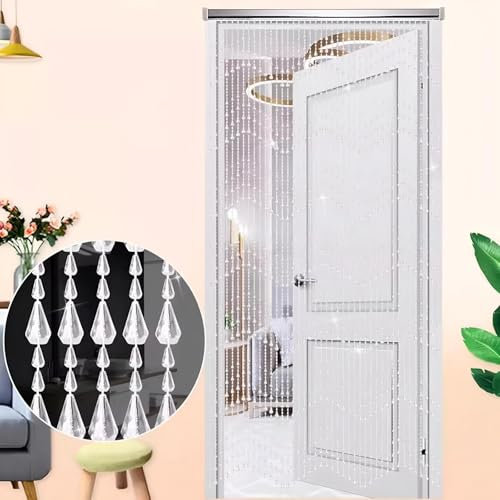 Eiauiuo Weiß Perlenvorhang Für Türen Und Fenster Raumteiler Dekorativer Türvorhang Halb-privaten Und Atmungsaktiv Fadenvorhang Innen Wohnzimmer Schlafzimmer DIY Fadenvorhänge(80x120cm(26 Stränge))
