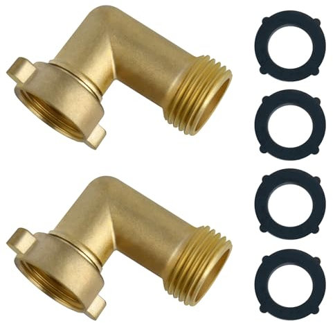 LEONTOOL 2 Pack 90 Degree Garden Hose Adapter 3/4 Garden Hose Elbow Connector with 4 Pressure Washers Heavy Duty Solid Brass Water Hose Connectors for RV Water Hookups Residential Outdoor Faucets