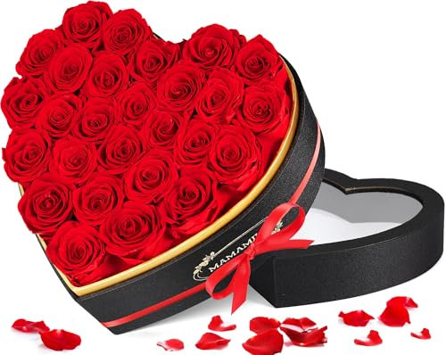 27 Pièces Rose Eternelle en Boîte en Forme Cœur - Fleur Eternelle Cadeau, Rose Eternel Rouge-Cadeau St-valentin, Anniversaire, pour Femme, Mere, Copine, Amie, Fête des Mères/Grands-Mères