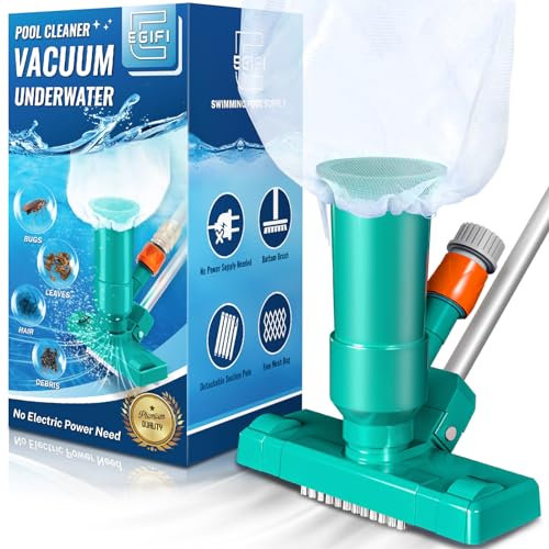 Aspiradora de piscina para piscina sobre el suelo con red de malla de nailon, limpiador subacuático de chorro y 3 cepillos de fregar, aspiradora portátil para piscina, spa, fuente, estanque, jacuzzi