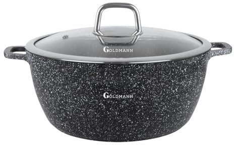 GOLDMANN Casseruola antiaderente da 28 cm, con coperchio in vetro, 6,5 l, rivestimento in ceramica marmorizzata, tutti i piani cottura, ecologico