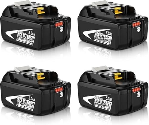 4PCS Remplacement pour Makita 18V Batterie 5.0Ah BL1850B BL1850 BL1840B BL1860B BL1830B BL1820B BL1860 BL1840 BL1830 BL1820 avec indicateur de Charge Outils électriques sans Fil