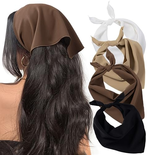 HBselect 4PCS Bandanas for Women Boho Head Bands Tie-Back Triangle Head Scarf Head Kerchief for Girls with 2 Snap Hair Pins