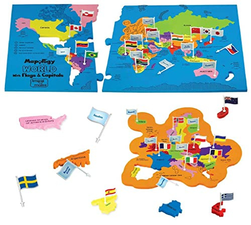 Imagimake Mapology World Map Jigsaw Puzzle with Flags and Capitals | 78 Pieces Geography Puzzles for Kids, Educational STEM Toys & Games |Easter Gifts for Girls & Boys 5,6,7,8,9,10,11,12