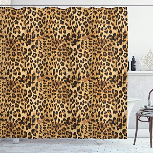 ABAKUHAUS Braun Duschvorhang, Leopard-Druck, Stoffliches Gewebe Badezimmerdekorationsset mit Haken, 175 x 220 cm, Braun