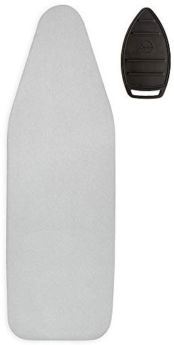 Encasa XO Ironing Board Covers - Metallic Silver Jetstream - Fits Large Boards 125x39 cm, Extra Thick 2mm Foam + 4mm Felt Padding, Elastic Cord + Lock, 3 fastners, Silicone Iron Rest, Heat Reflective