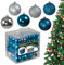 120-teiliges Weihnachtskugeln Set aus Kunststoff - Christbaumschmuck Baumschmuck in Glänzend Glitzernd Matt, Aqua/Silber