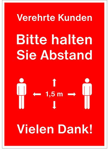 AufkleberBitte halten Sie Abstand DIN A4 - selbstklebend - für Türen, Schaufenster, Scheiben und andere glatte Oberflächen - Corona-Virus/Covid-19