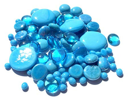 mesbilles - 250 GR Mélange Bleu Turquoise Billes Plates - Galet en Verre 30 mm 20 mm 10 mm Cailloux en Verre décoratifs