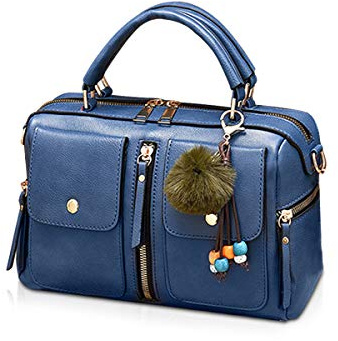 NICOLE&DORIS damhandväskor pompon väska mode stil dragkedja axelväska damer tygväska crossbody väska PU läder liten fyrkantig väska, BLÅ, Large