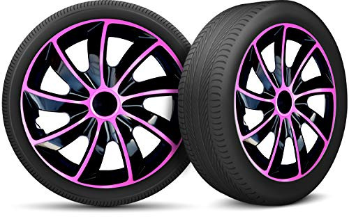 Moltico Copricerchi - Set Copricerchi Universale 4 Pezzi - Adatto a Tutti i Cerchi in Acciaio - Copri Cerchioni - Anello di Sicurezza Regolabile - Rosa-Nero - 15 Pollici
