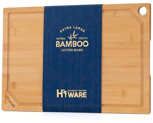 Hiware Extra Large Bamboo Cutting Board for Kitchen, Heavy Duty Wood Cutting Board with Juice Groove, 100% Organic Bamboo, Pre Oiled, 18 x 12