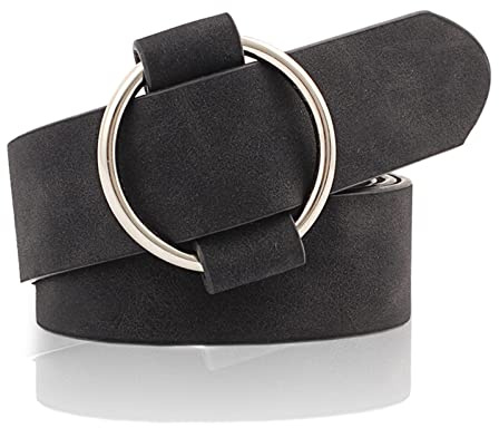 NiceYnn 3cm de Large Ceinture Femme en Faux Cuir sans Aiguille | pour Jeans Pantalon Robe Veste Réglable Couleur Uni Boucle Ronde
