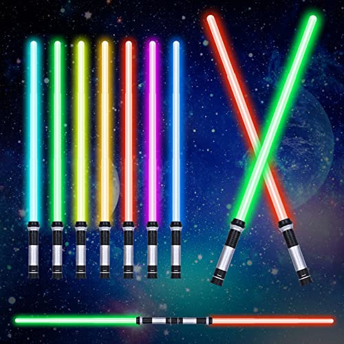 OSDUE Sabre Laser, 7 Couleurs Lightsaber Sabre Lumineux Epées Laser à LED avec Son Costume d'halloween Articles de Fête Cadeaux Combattants et Guerriers de la Galaxie Jouet de Cosplay, 2 Pcs Standard