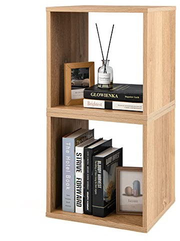 GOPLUS 2er Set Würfelregal, stapelbare Aufbewahrungsregal mit Ablagefächern, Bücherregal für Wohnzimmer, Arbeitszimmer, Natur