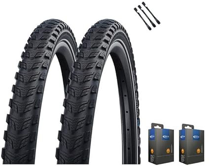 2er Set Schwalbe Fahrradreifen Marathon 365 28 Zoll (47-622) Reflex + AV DV SV Schlauch und 3 Metall Reifenheber E Bike (DV-Ventil Schläuche, 28x2,00 Zoll (50-622))