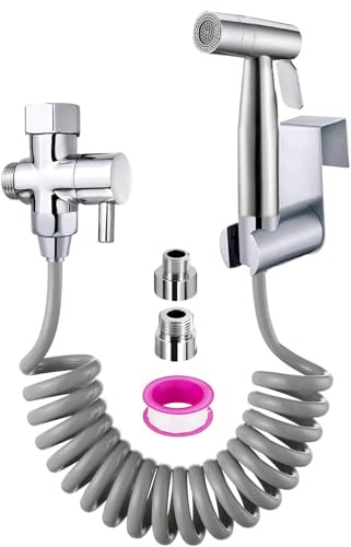 Bidé handdusch set, handhållen bidé toalettspruta med dubbla lägen (jet/ström) för dusch badrum hygien toalettpapper blöjrengöring, med fjäderslang G1/2 tum ventil och en G3/8 tum